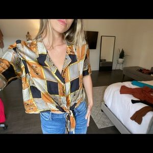 Vintage silk tie front top